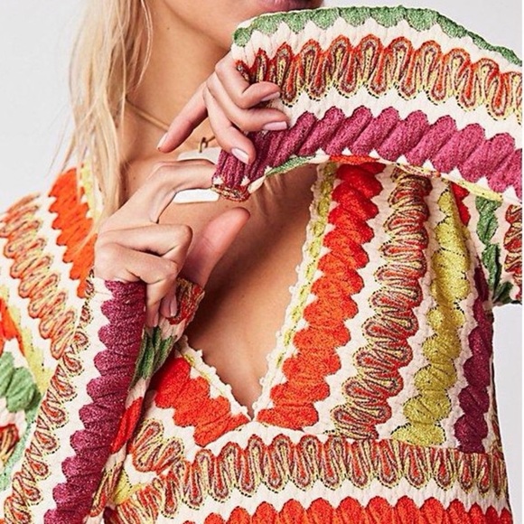 Free People Twist & Shout Long Sleeve Crop Top In Pop Combo NWOT Size XL - Picture 7 of 12